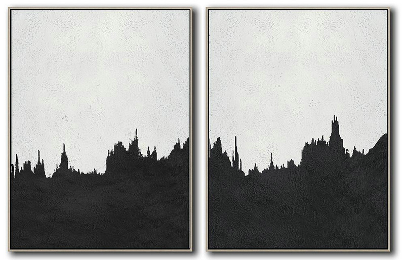 Hand Made Abstract Art,Set Of 2 Minimal Painting On Canvas - Hand-Painted Canvas Art